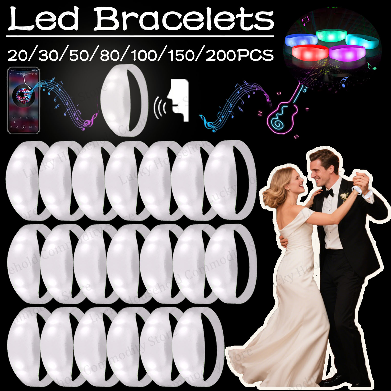 Audio Music Light - 20-100PCS Pulseiras LED Ativadas por Música