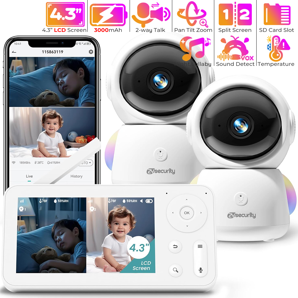 Audio Music Light - Monitor de bebê 2K com 2